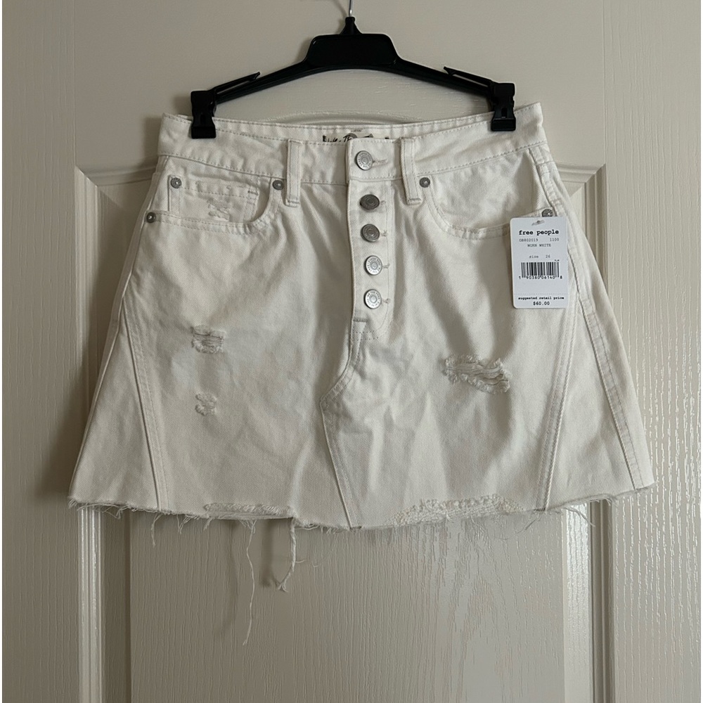 free people white denim skirt